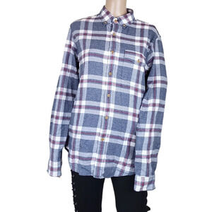 J. Crew Men's Slim Button Down Flannel Shirt Long Sleeve Blue Plaid Slim